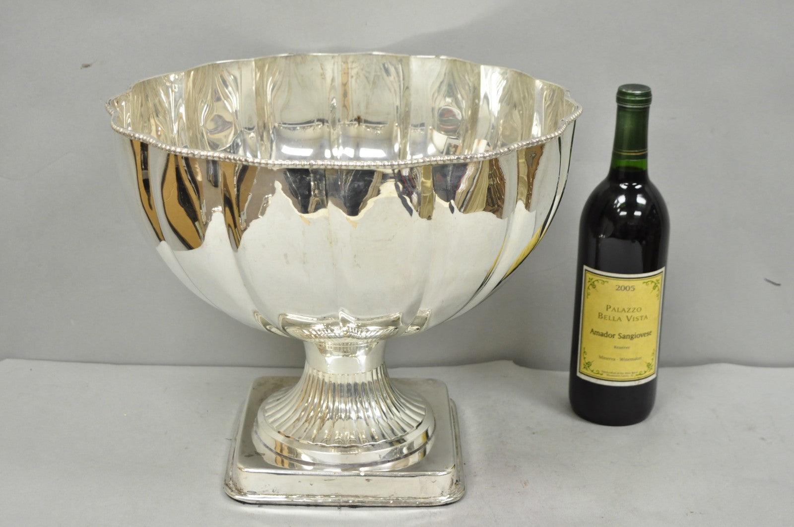 Regency Style Silver Plated Scalloped Pedestal Punch Bowl Champagne Ice Bucket