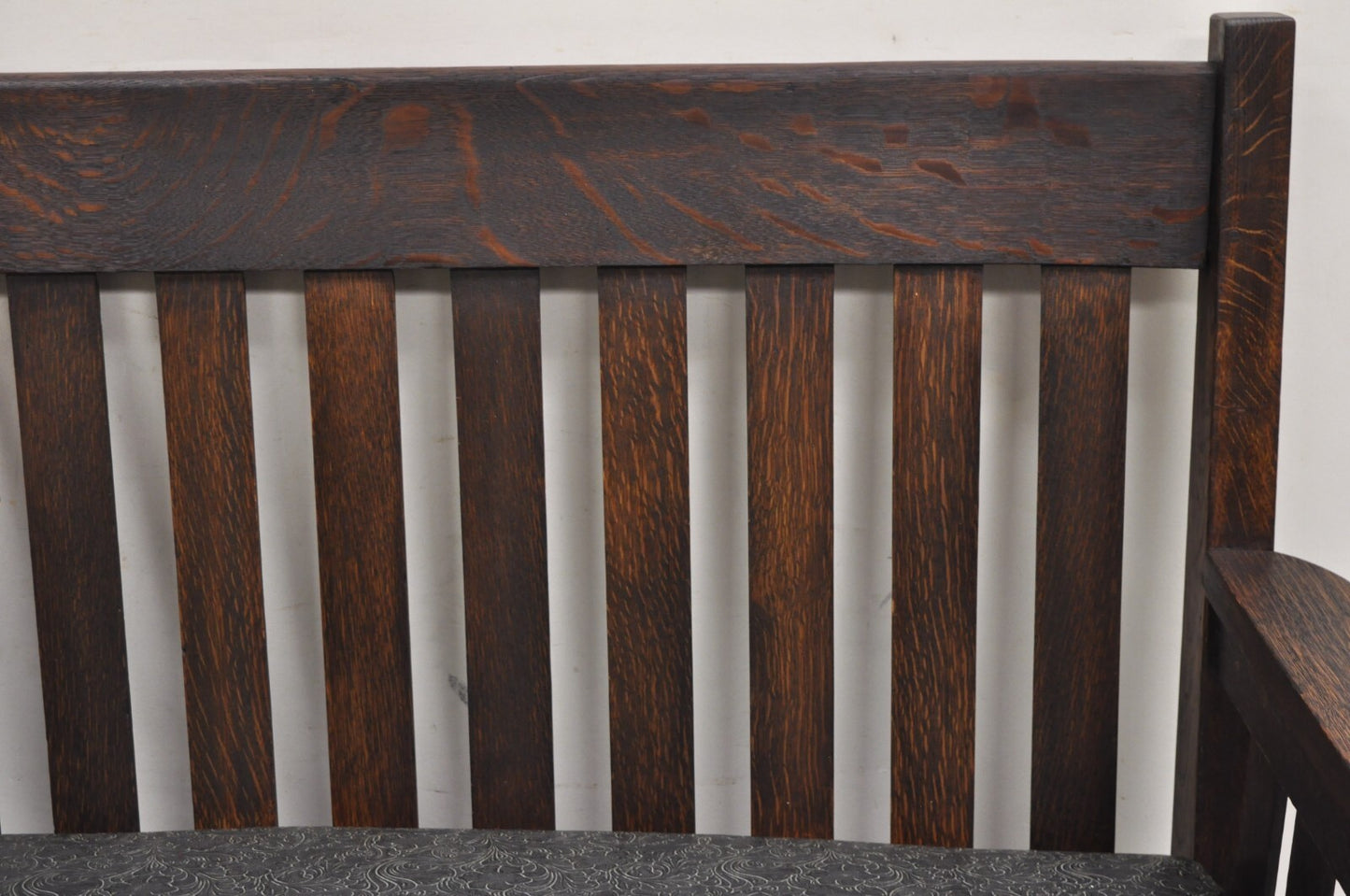 Antique Arts & Crafts Mission Oak Stickley Style 14 Slatted Bench Settee Sofa