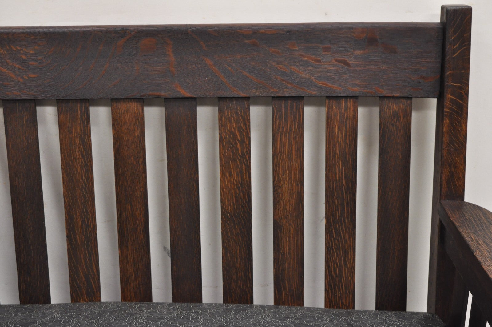 Antique Arts & Crafts Mission Oak Stickley Style 14 Slatted Bench Settee Sofa