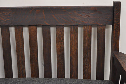 Antique Arts & Crafts Mission Oak Stickley Style 14 Slatted Bench Settee Sofa
