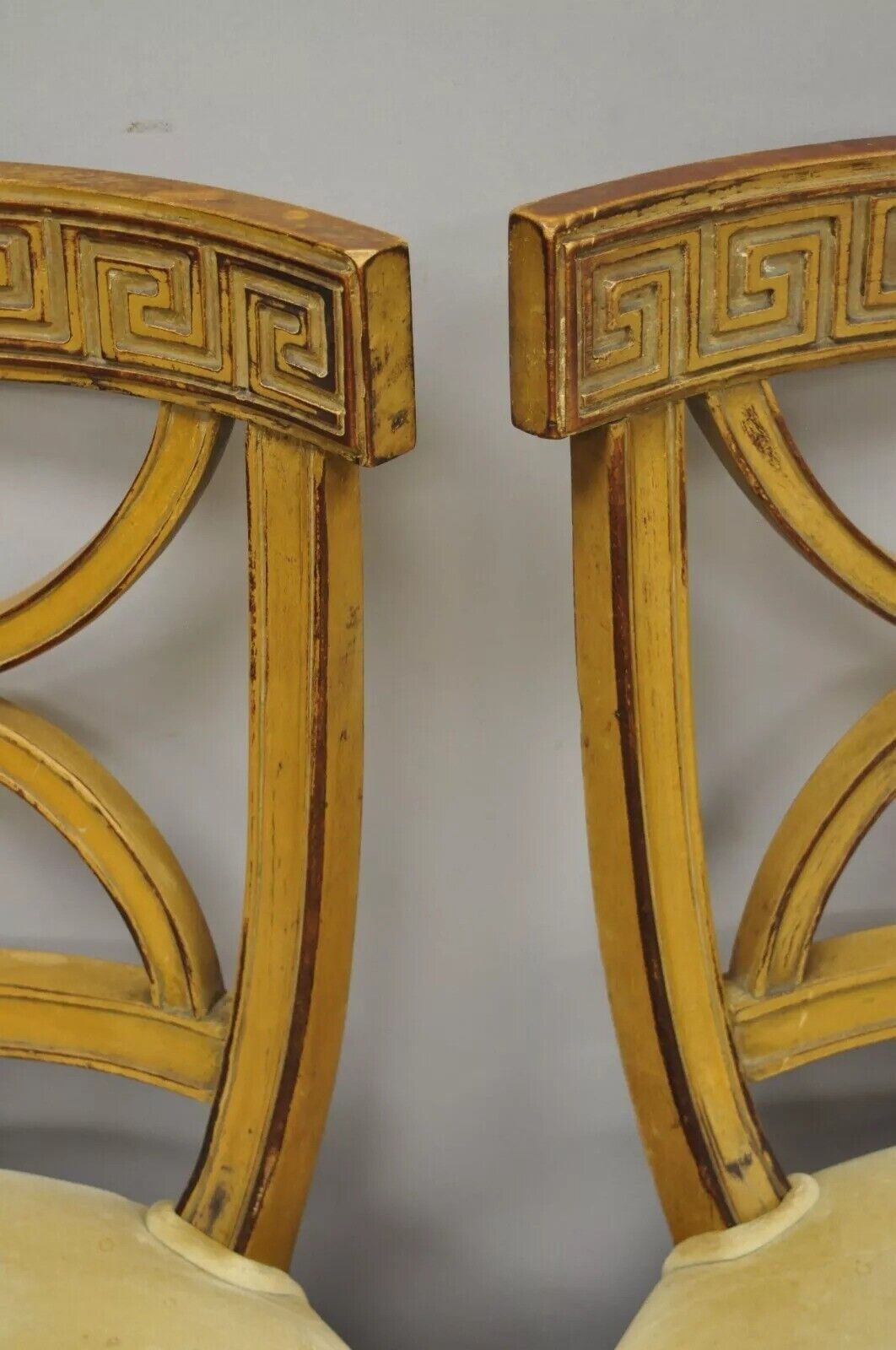 Hollywood Regency Italian Neoclassical Greek Key Painted Dining Chair - Set of 6