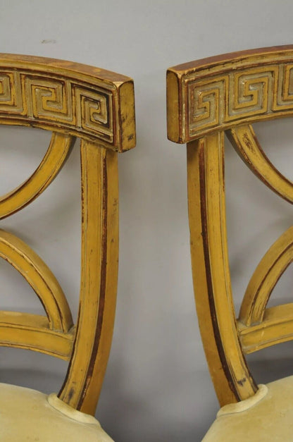 Hollywood Regency Italian Neoclassical Greek Key Painted Dining Chair - Set of 6