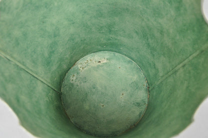 Vintage Italian Hollywood Regency Tole Metal Cream & Green Painted Wastebasket