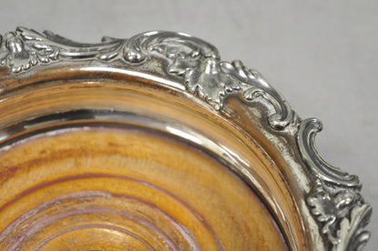 Antique English Victorian Silver Plated Floral Repousse Bar Wine Bottle Coaster