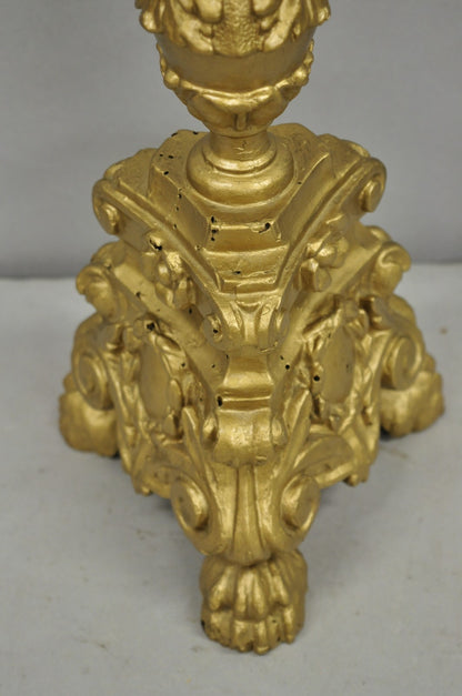 Antique 19th C Italian Neoclassical Carved Gold Giltwood Pricket Candlestick