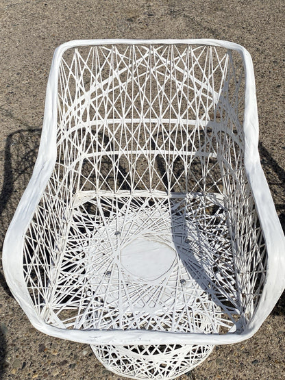 Vintage Russell Woodard Woven Spun Fiberglass Swivel Tilt Outdoor Chairs - Pair