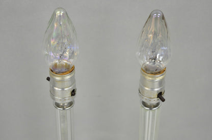 Vintage Art Deco Glass Column Candlestick Small Boudoir Vanity Bedroom Lamp Pair