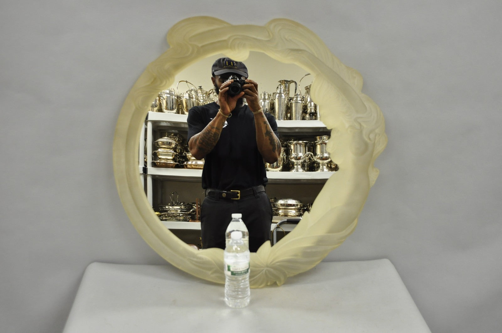 Vintage Art Nouveau Revival Lucite Acrylic Figural Woman Round Wall Mirror