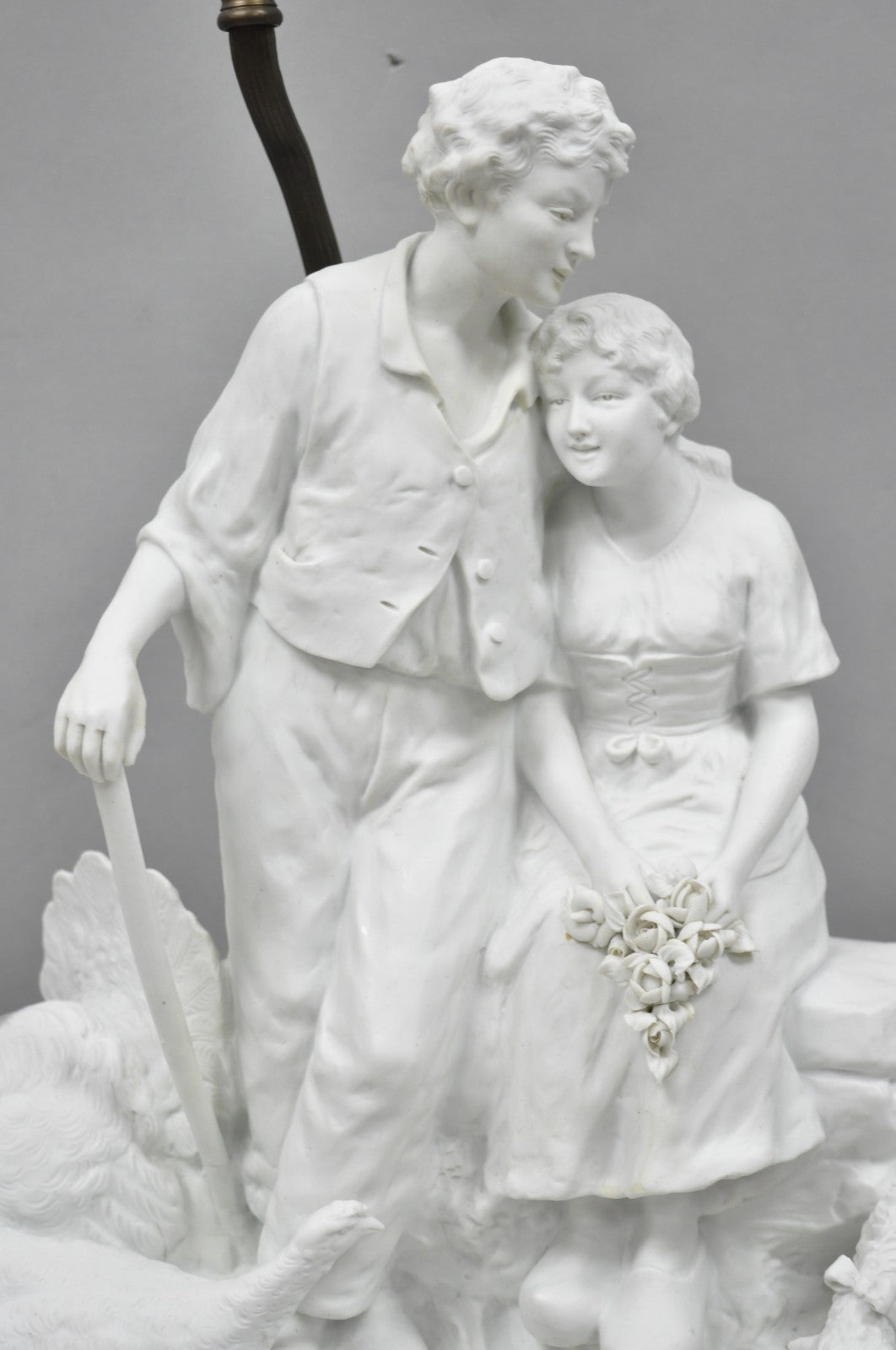 Joseph D'Aste "Les Bergers" French Samson Bisque Porcelain Sculpture Table Lamp