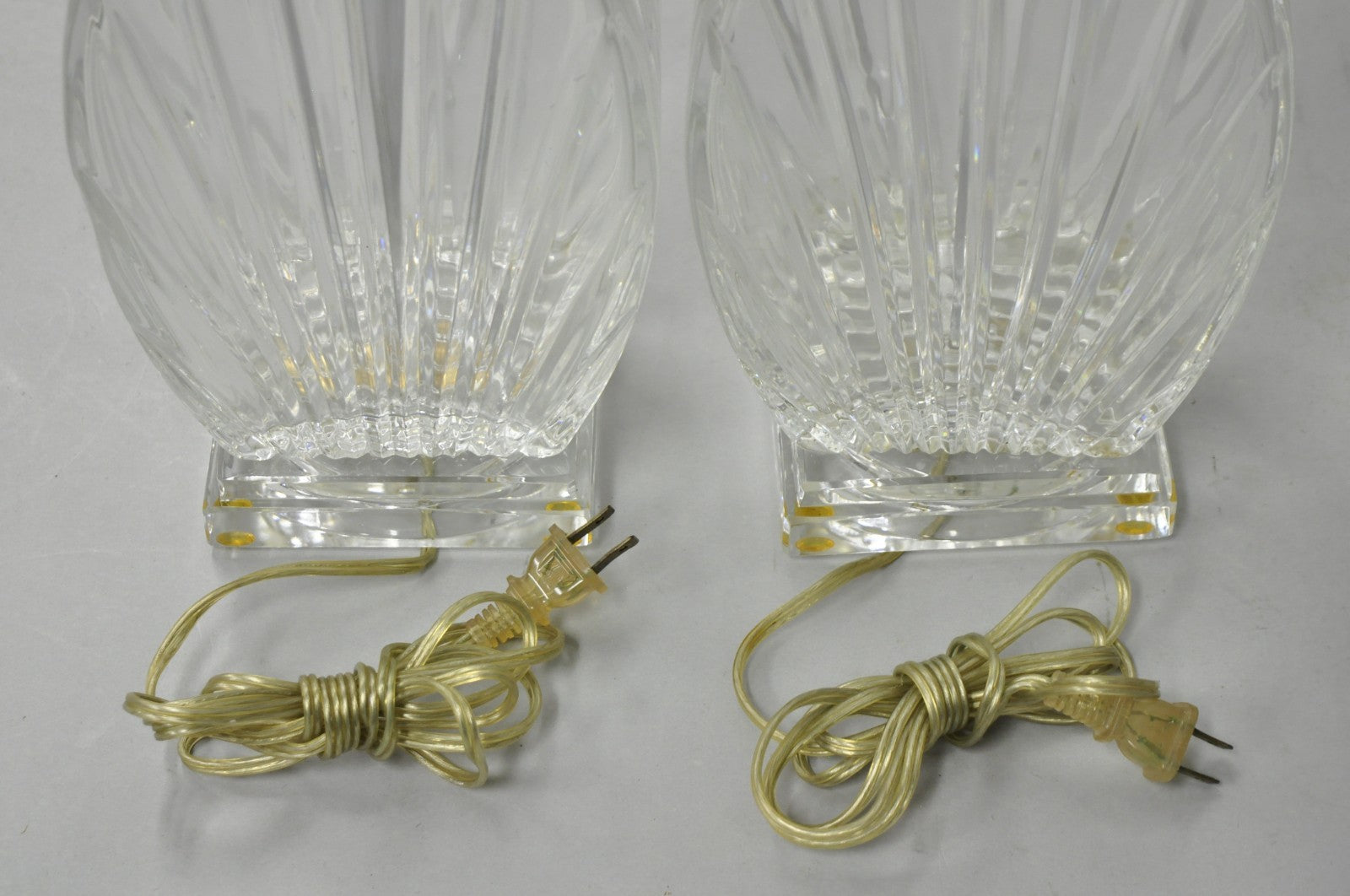 Vintage Mid Century Modern Crysal Glass & Acrylic "Fan" Table Lamps - a Pair