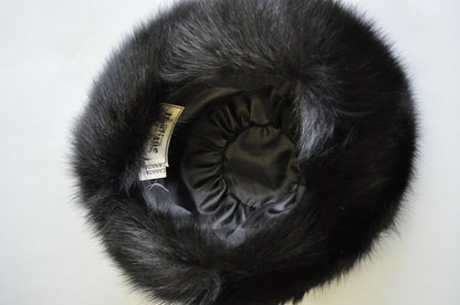 Vintage Boutique Kate's Canada Black Leather Snakeskin Mink Fur Church Derby Hat