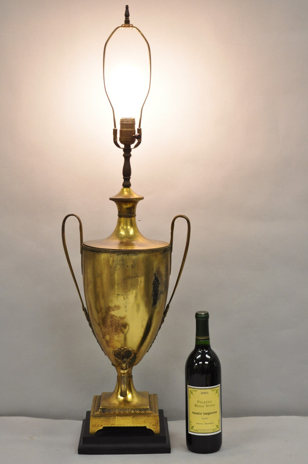 Antique French Empire Neoclassical Patinated Brass Large Samovar Urn Table Lamp