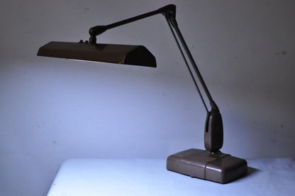 Vintage Mid Century Industrial Adjustable Brown Metal Desk Lamp by Dazor