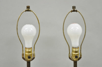 Vintage Mid Century Modern Sculpted White Ceramic & Teak Wood Table Lamps - Pair