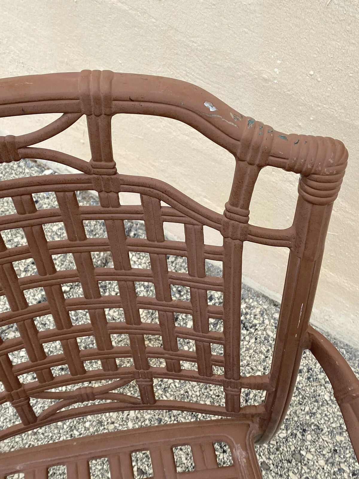 Cast Aluminum Basket Weave Lattice Rattan Metal Patio Outdoor Arm Chair