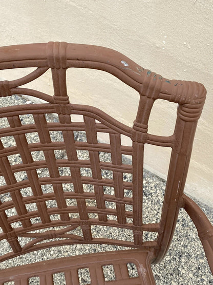 Cast Aluminum Basket Weave Lattice Rattan Metal Patio Outdoor Arm Chair