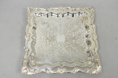 Vintage English Silver Mfg. Silver Plated Ornate Square Bar Serving Platter Tray