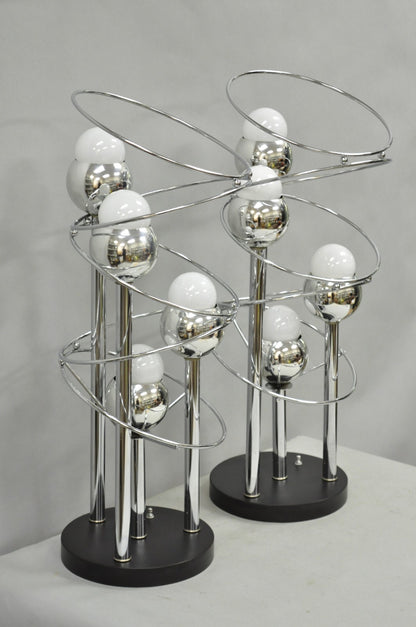 Vintage Mid Century Modern George Kovacs Spiral Chrome Ball Table Lamps - a Pair