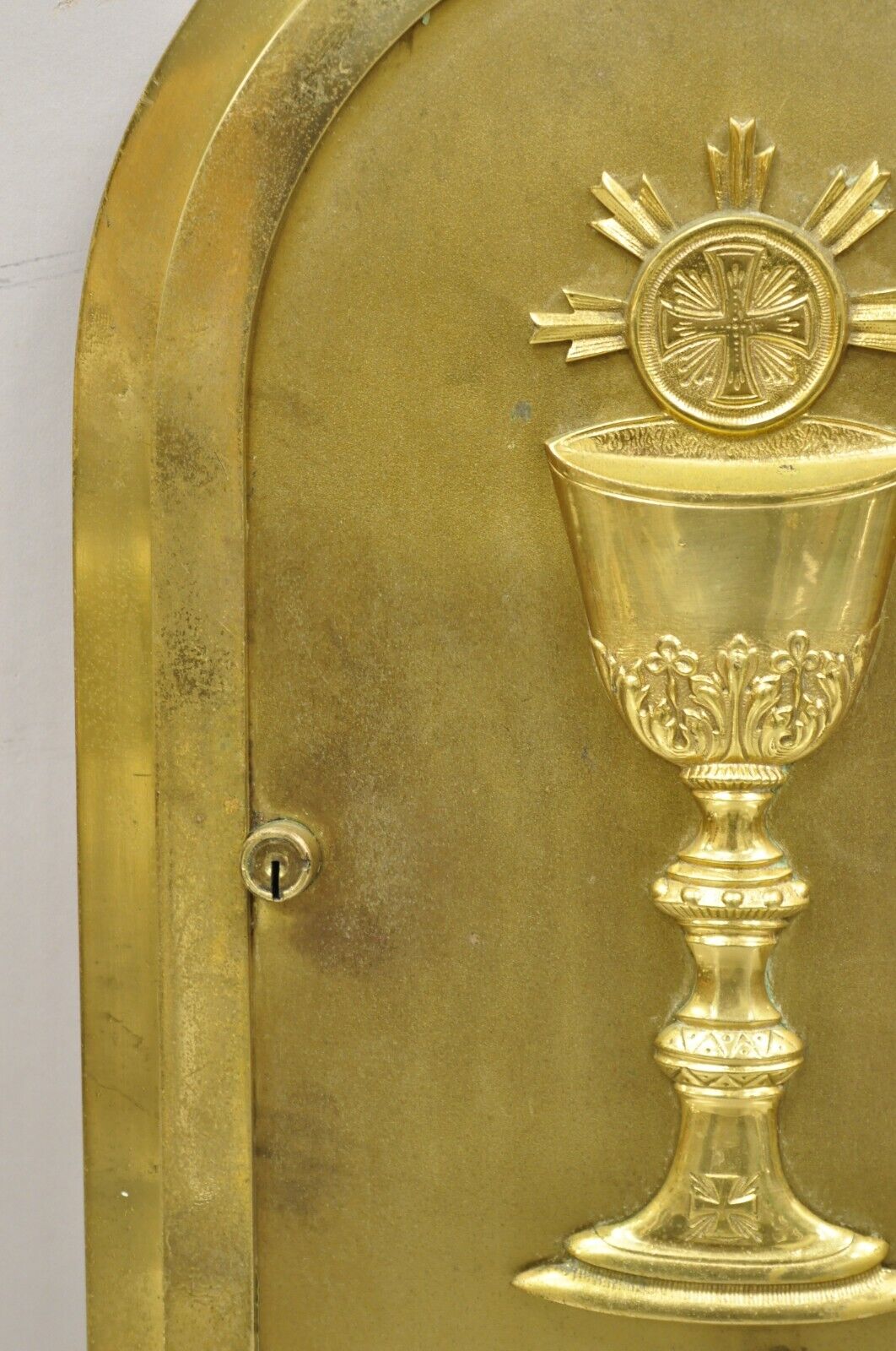 Antique Gothic Bronze Wall Hanging Altar Door Tabernacle with Chalice (A)