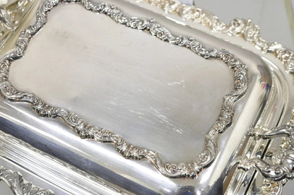 Vintage Poole Silver Co Victorian Silver Plated Serving Platter w/ Wooden Handle