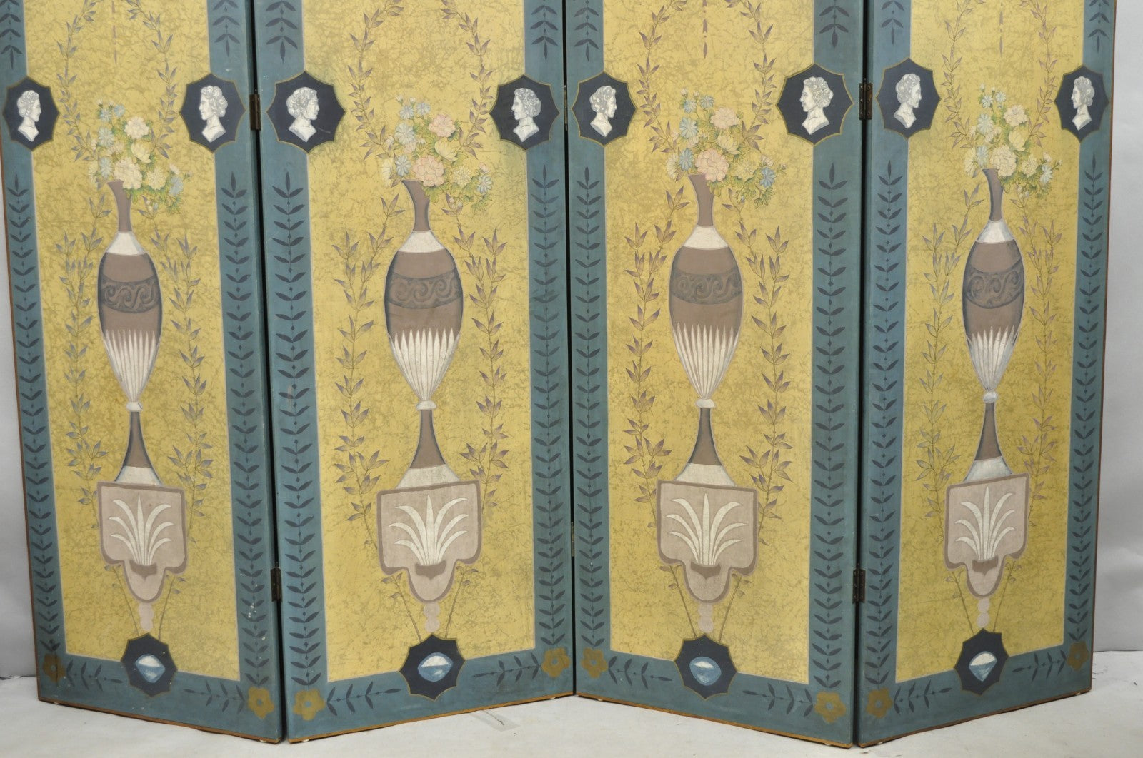 Neoclassical Robert Adam Style 96" Large 4 Panel Folding Screen Room Divider
