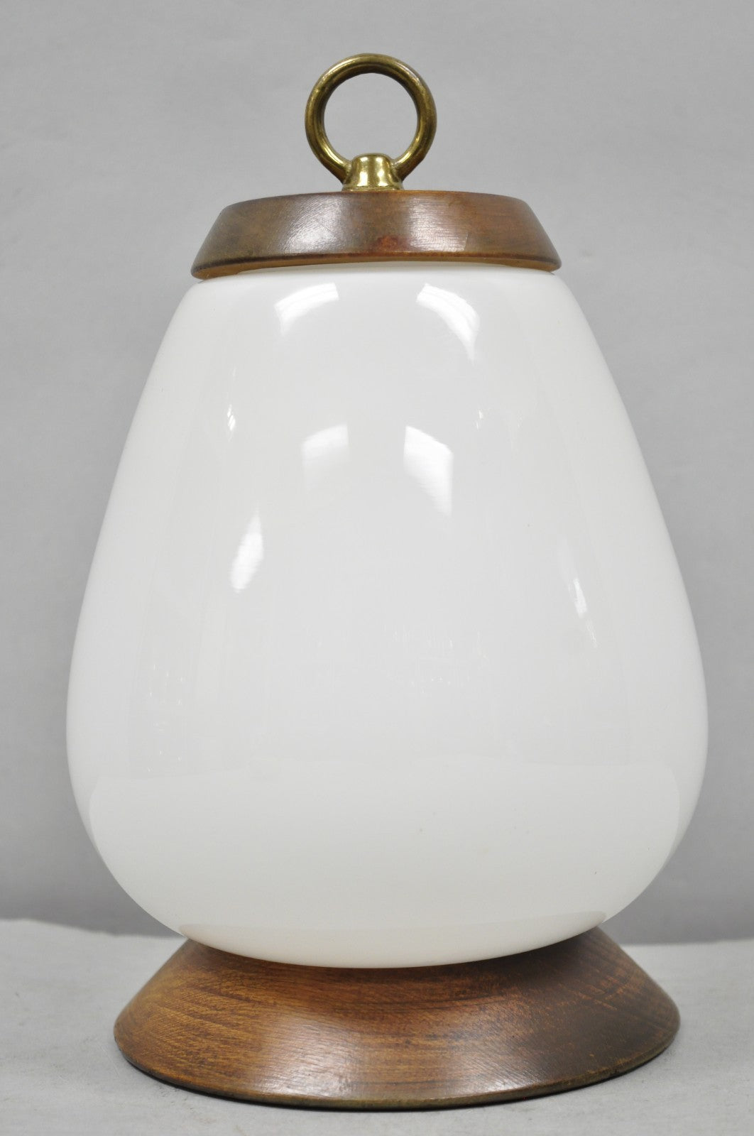 Mid Century Modern Azucena Style Small White Glass Egg Shade Walnut Table Lamp