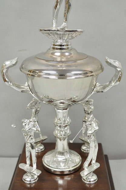 Vintage 1970s Silver Metal & Wood Figural Golf Trophy Award Cup John Sanzari