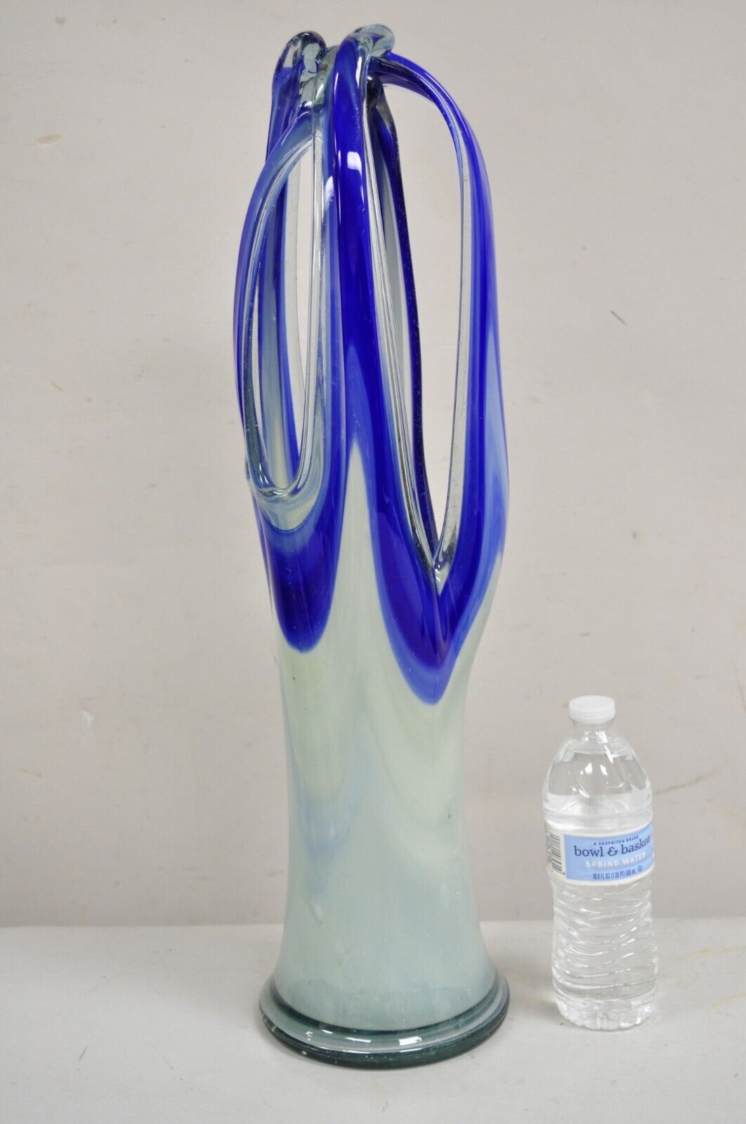 Vintage Murano Italy Mid Century Modern Blue Blown Glass 24" Centerpiece Vase