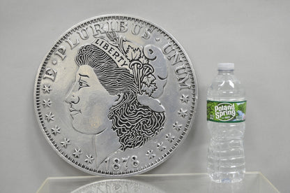 Vintage 1878 Morgan Silver Dollar 12" Pewter Trivet or Wall Hanging Plaque USA