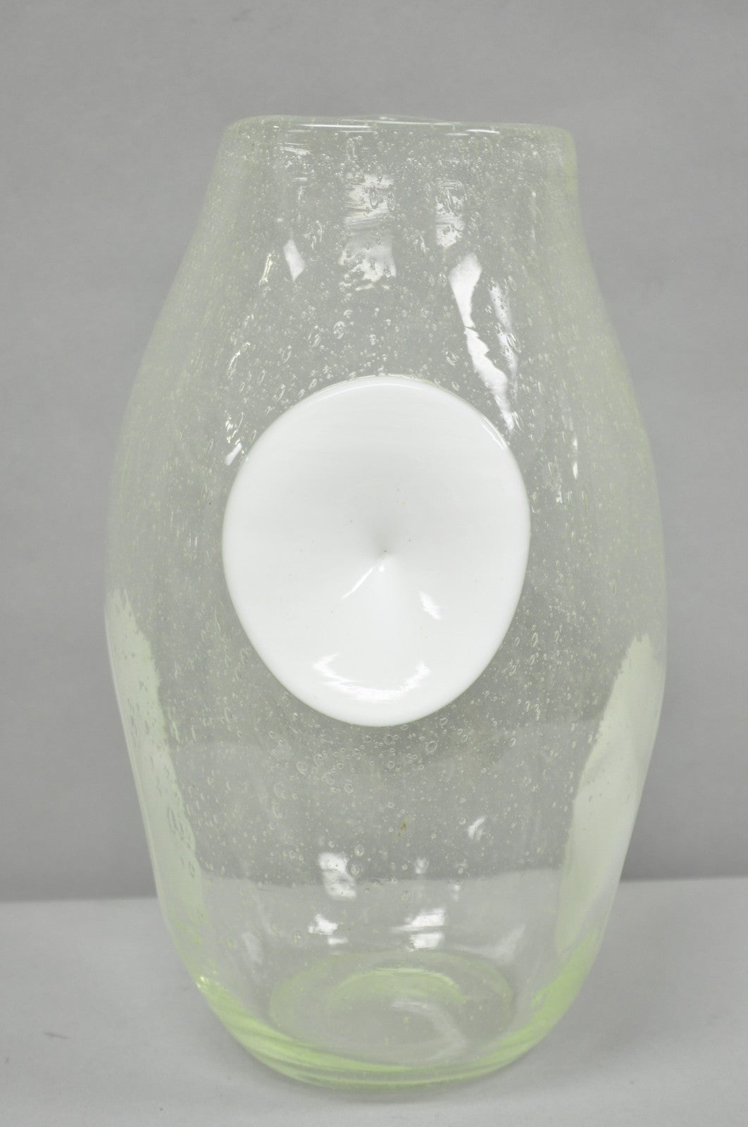 Vintage Mid Century Italian Modern Pulegoso Bubble Glass White Dimple 14" Vase