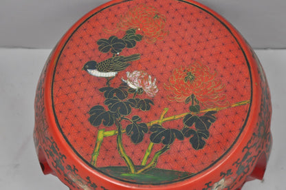 Vintage Chinoiserie Red Lacquer Plant Stand Garden Stool Drum Side Table (B)