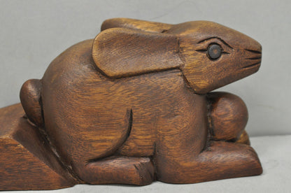 Folk Art Style Solid Carved Wood Bunny Rabbit Door Stop