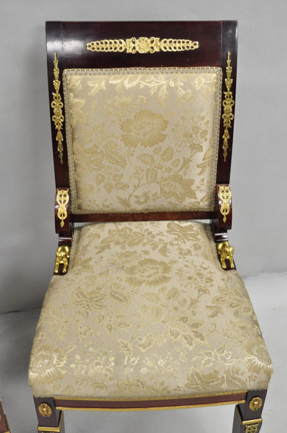 Vintage French Empire Mahogany Side Chairs with Bronze "Sphinx" Ormolu - a Pair