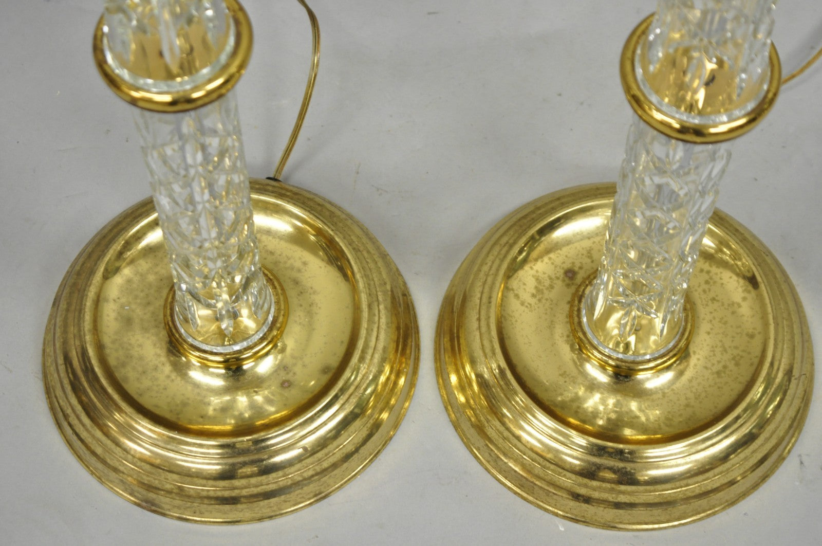 Waterford Kinsale Crystal Glass Column Brass Empire Style Floor Lamp - a Pair