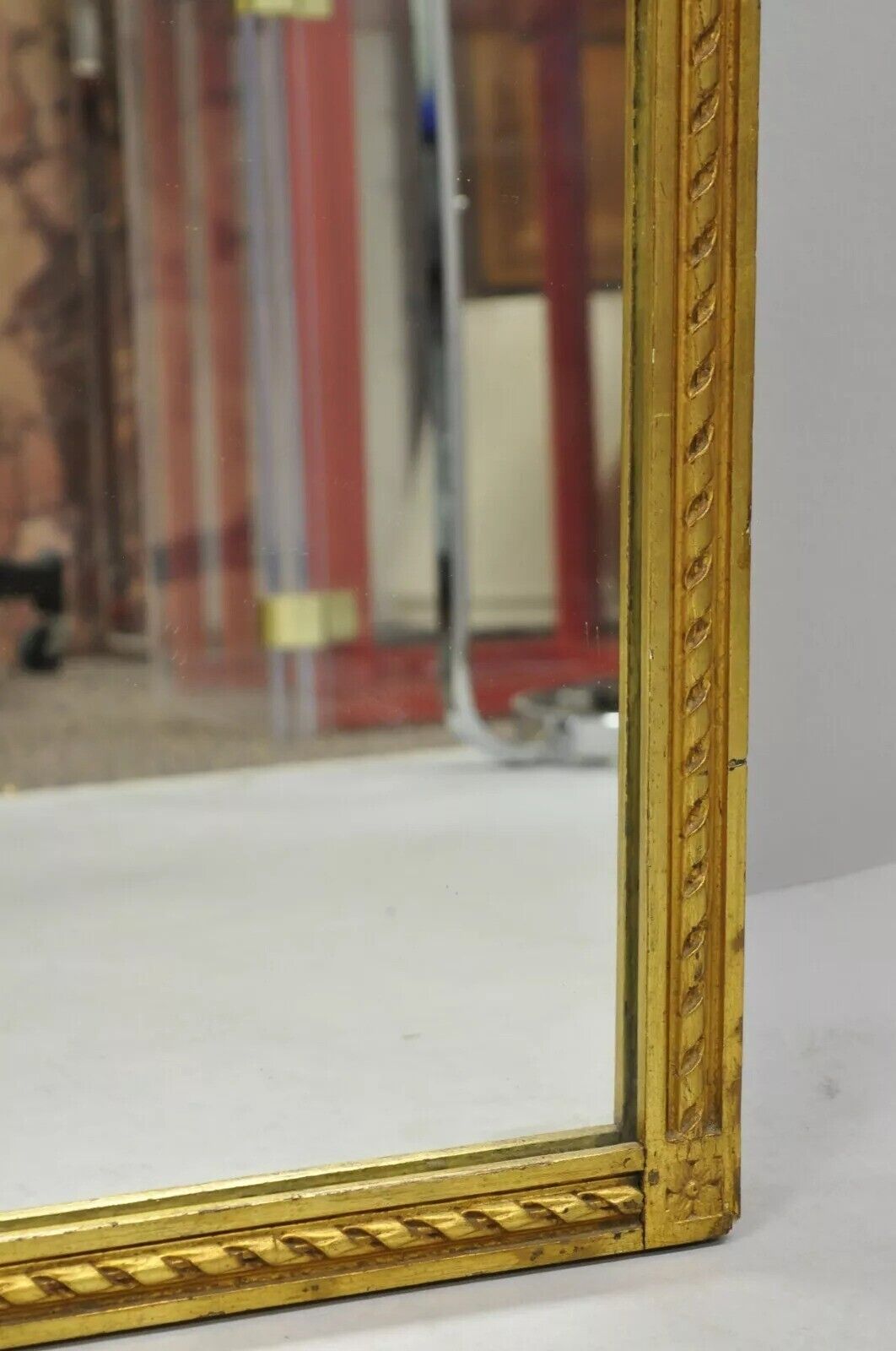 Antique French Louis XV Style Gold Gilt Wood Trumeau Mirror with Portrait Print