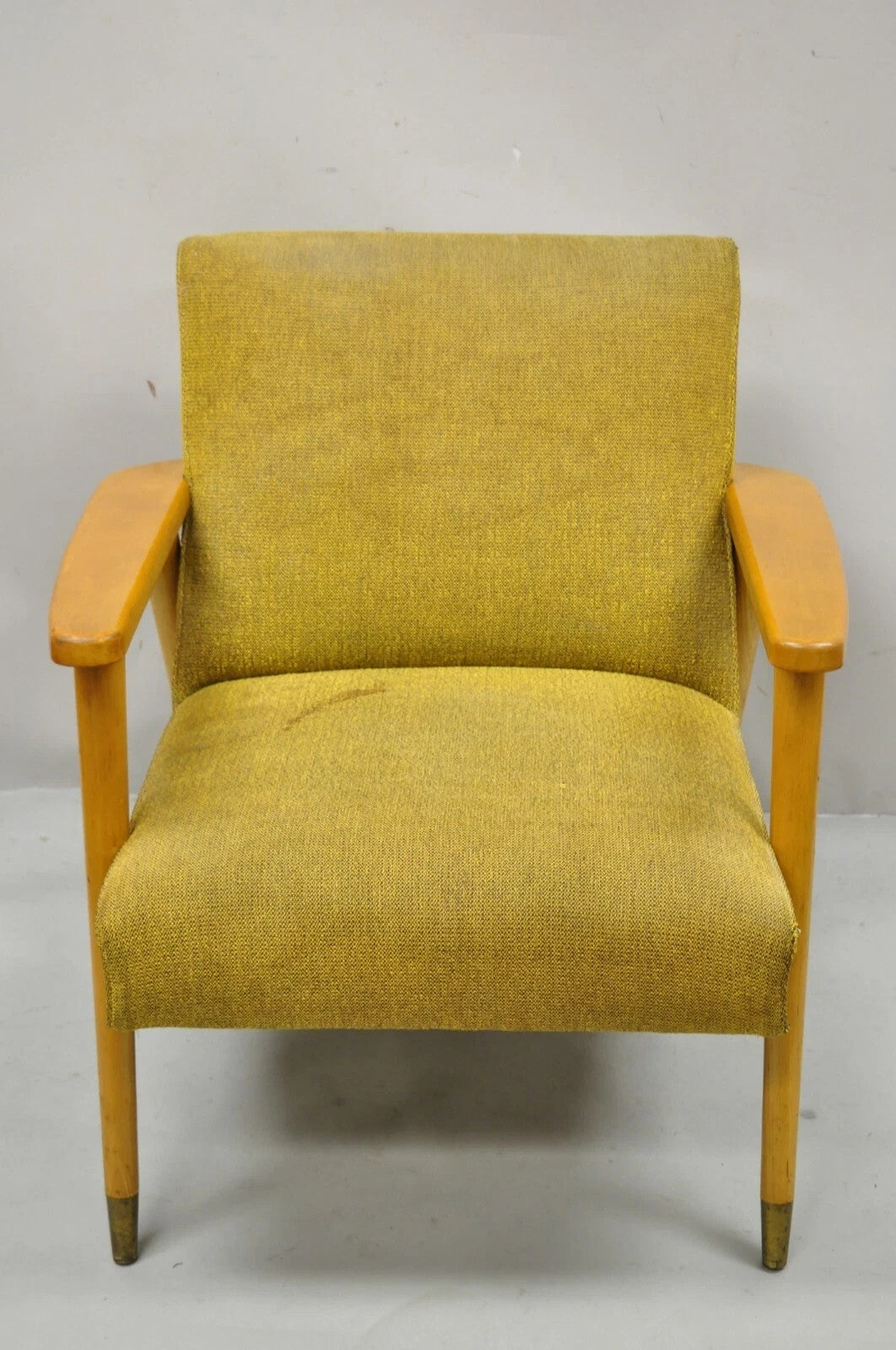 Vintage Mid Century Modern Blonde Wood Paul McCobb Style Paddle Arm Lounge Chair