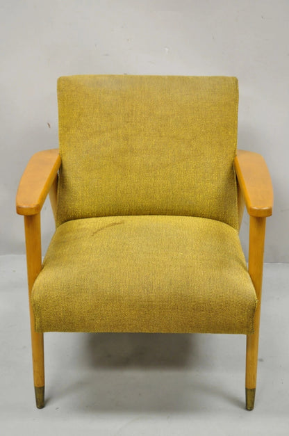 Vintage Mid Century Modern Blonde Wood Paul McCobb Style Paddle Arm Lounge Chair