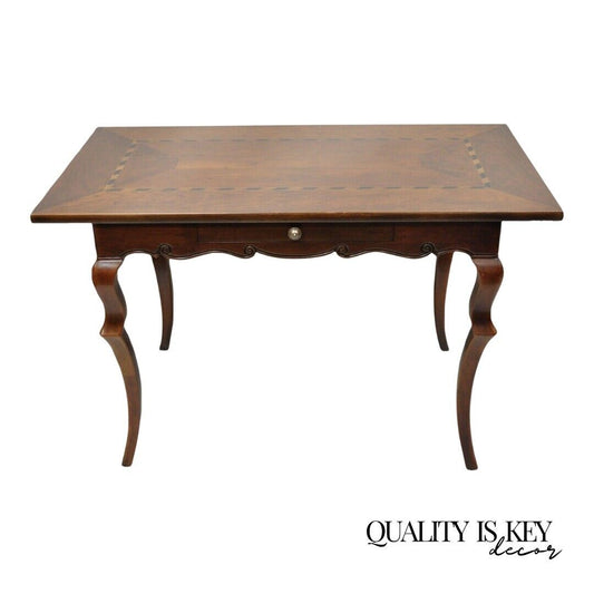 Baker French Provincial Cherry Marquetry Inlay Console Table Desk