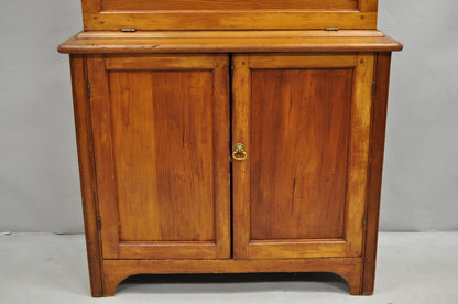 Antique Primitive Country Farmhouse Pine Wood Secretary Bookcase Cupboard