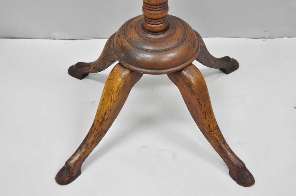 Antique Arts & Crafts Mission Oak Wood Carved Hoof Foot Standing Coat Rack Tree