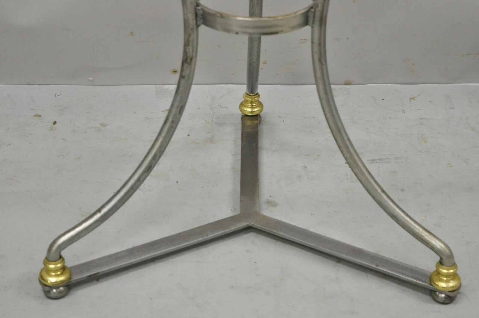 Italian Neoclassical Maison Jansen Style Steel & Brass Round End Tables - a Pair