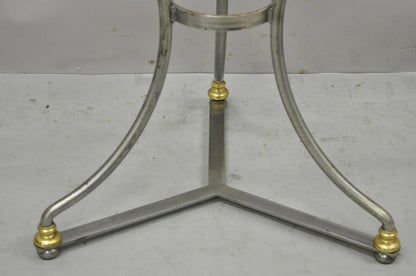 Italian Neoclassical Maison Jansen Style Steel & Brass Round End Tables - a Pair