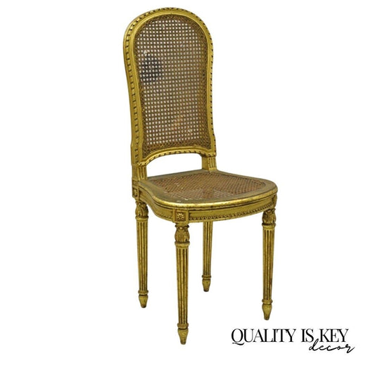 Antique Victorian French Louis XV Style Gold Giltwood Cane Boudoir Side Chair