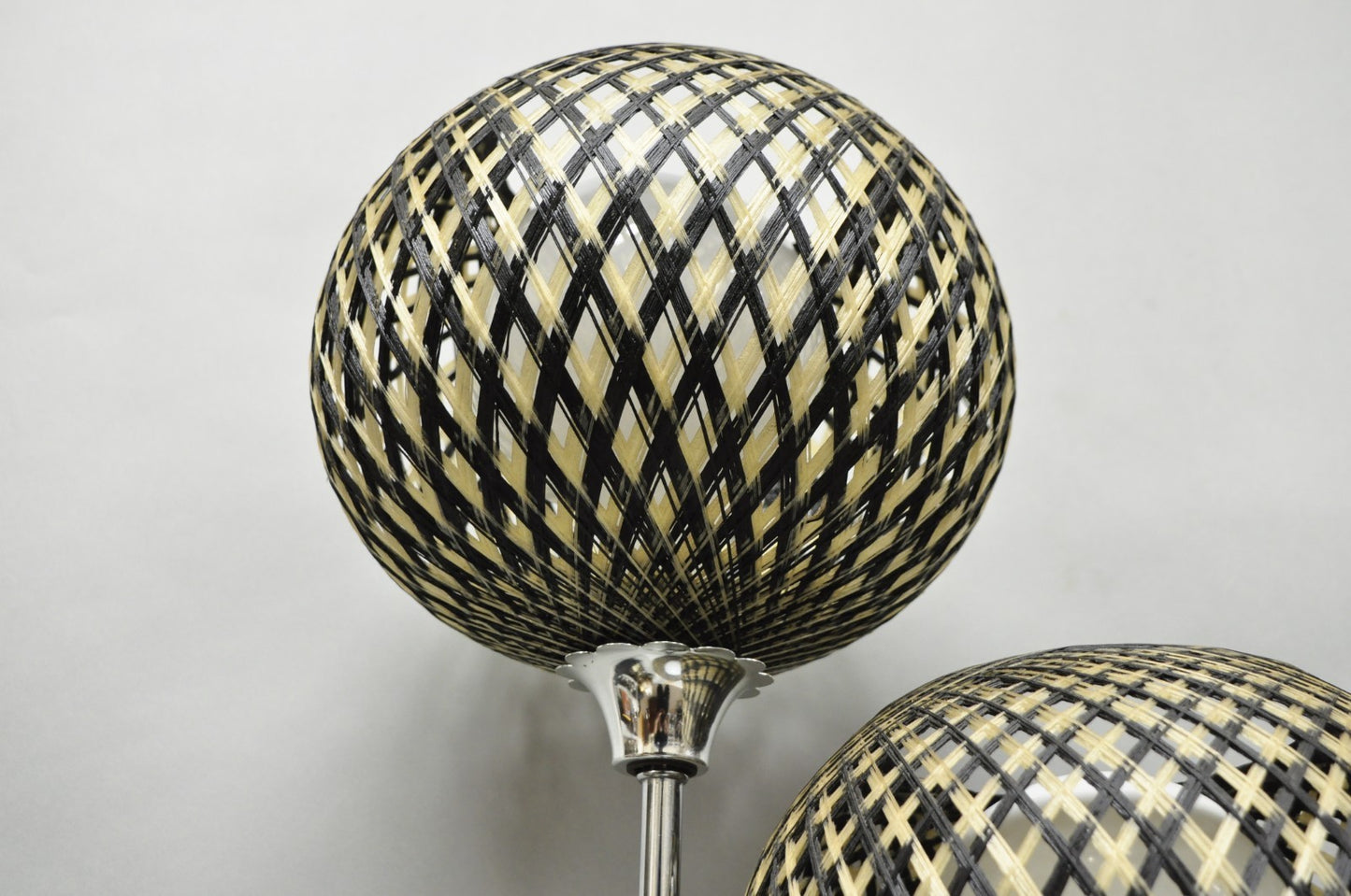Vintage Mid Century Modern Woven Spun Fiberglass Triple Shade Table Lamp - Pair