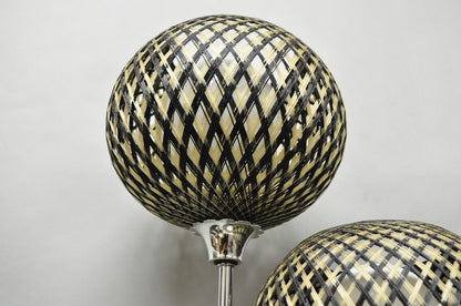 Vintage Mid Century Modern Woven Spun Fiberglass Triple Shade Table Lamp - Pair