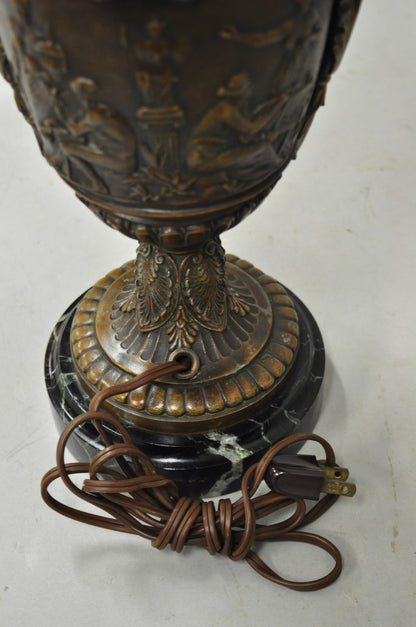 Antique French Neoclassical Style Bronze Figural Swans Table Lamp Signed Picault