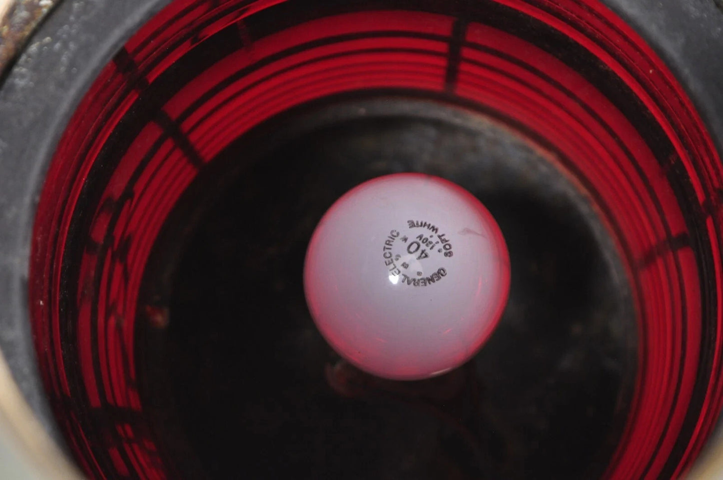 Antique Durkee Marine Ship Lantern Fixture Red Fresnel Pendant Chandelier (B)