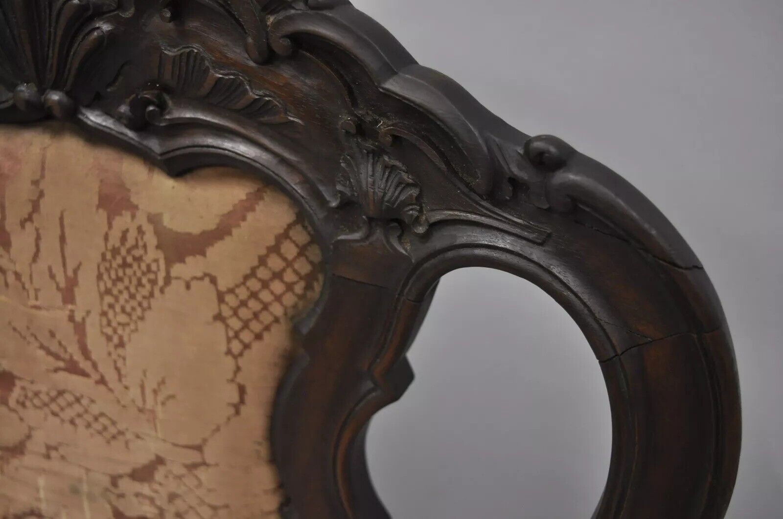 Antique Italian Baroque Carved Walnut Dining Chair French Style w/ Finished Back