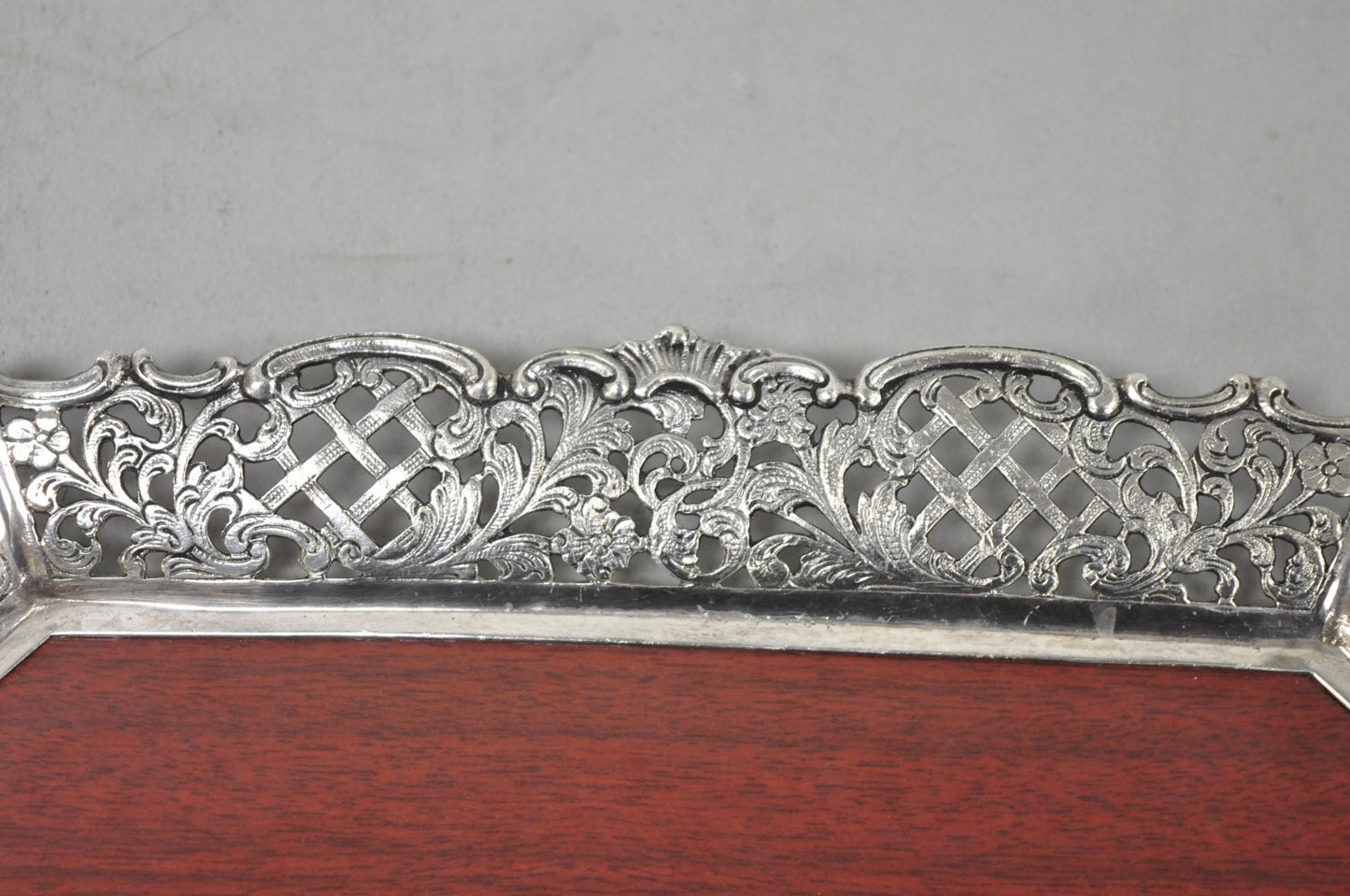 Vintage Victorian Melamine & Silver Plated Faux Wood Bar Liquor Serving Tray