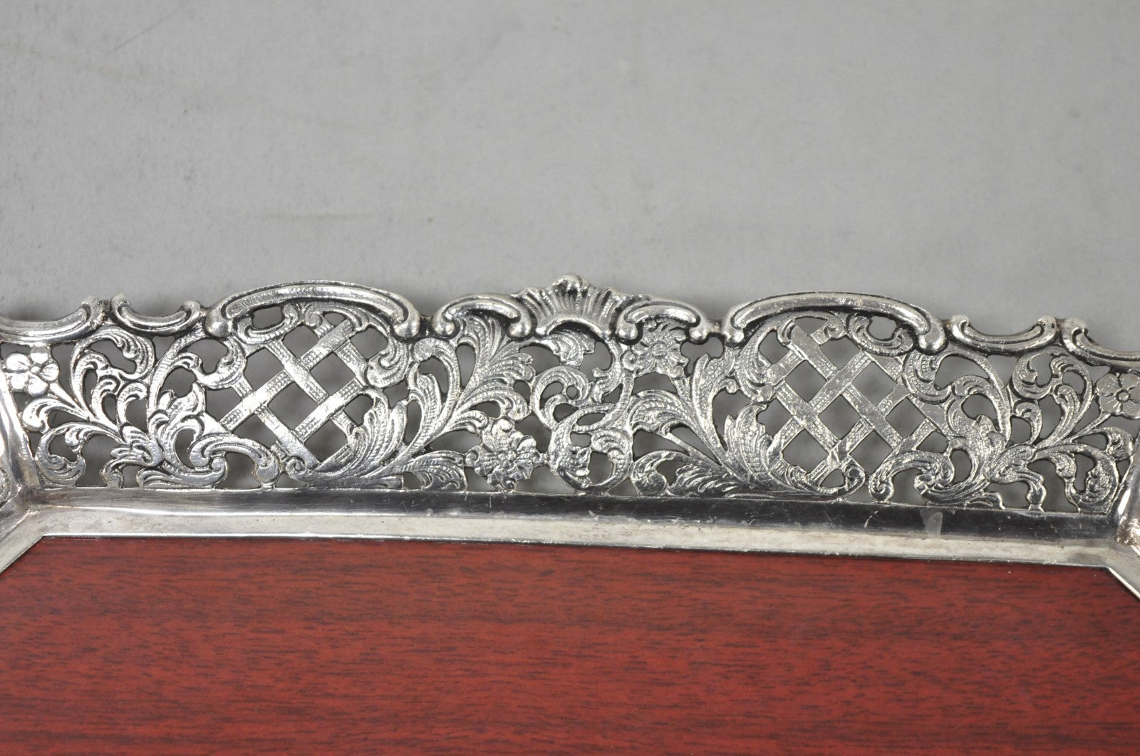 Vintage Victorian Melamine & Silver Plated Faux Wood Bar Liquor Serving Tray